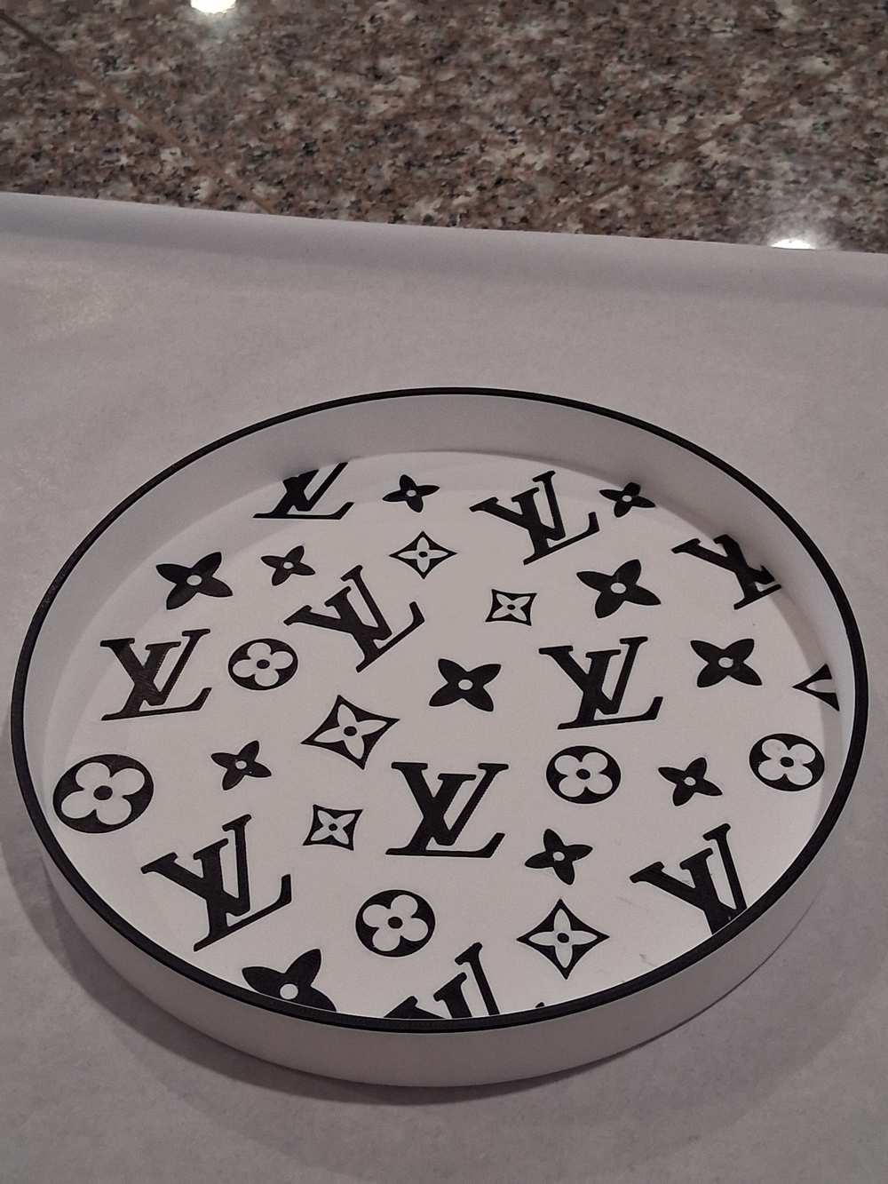 Designer inspired Monogram Round Tray in White and Black.New - Picture 2 of 5